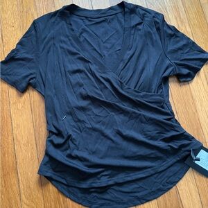 Maternity nursing black blouse short sleeve hidden zipper